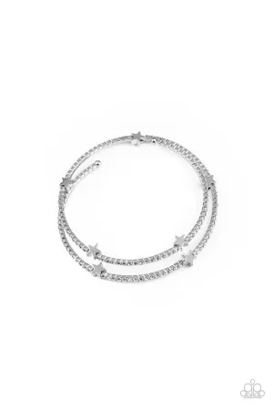 Let Freedom BLING - White - Rhinestone and Silver Star Patriotic Americana Paparazzi Coil Bracelet