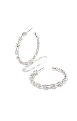 Lexi Hoop Earrings in Silver White Crystal
