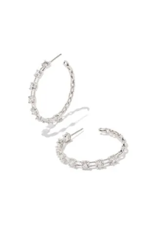 Lexi Hoop Earrings in Silver White Crystal