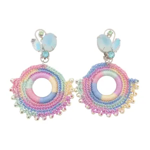 Light blue rhinestone and pastel crochet earrings