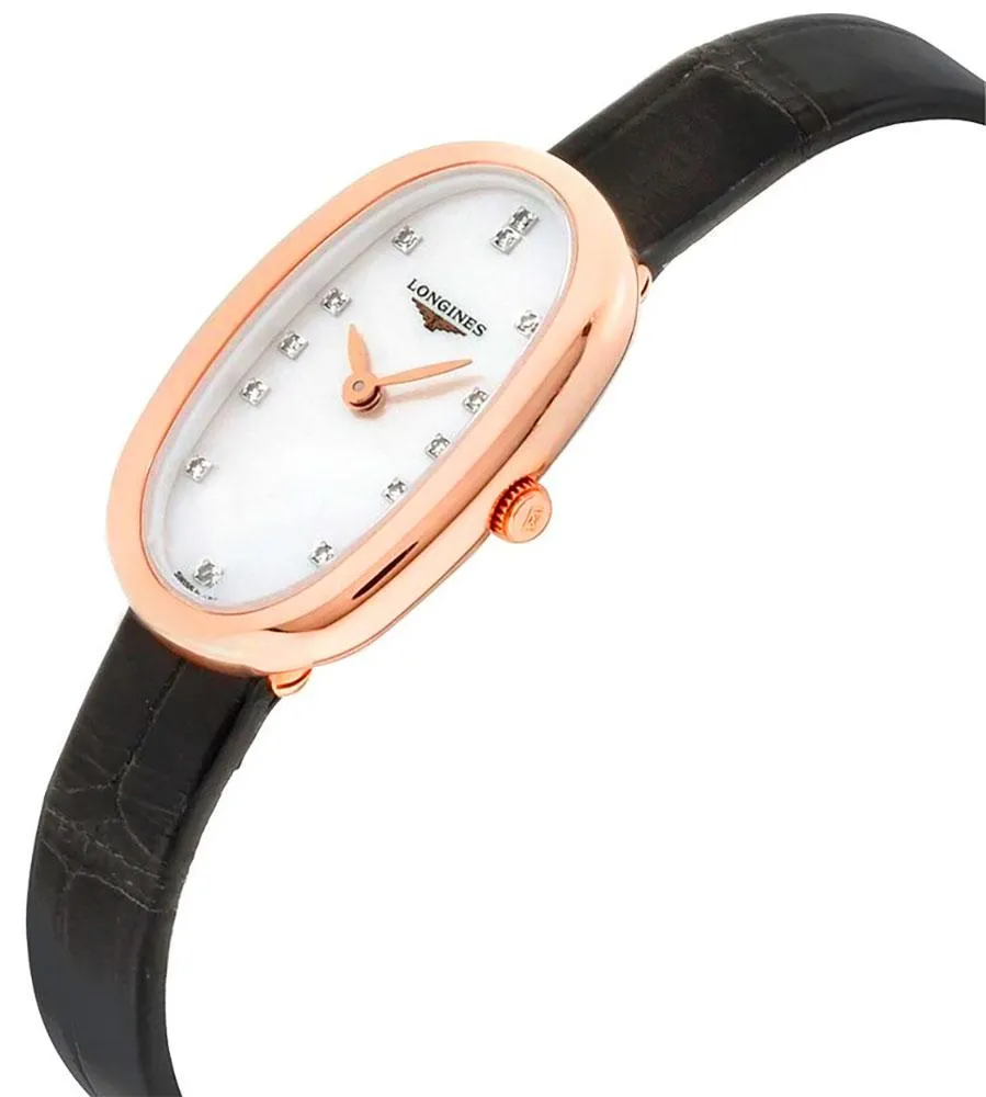Longines Symphonette Rose Gold Black Leather Strap Diamond & Mother-of-Pearl Dial Womens Watch L2.305.8.87.0