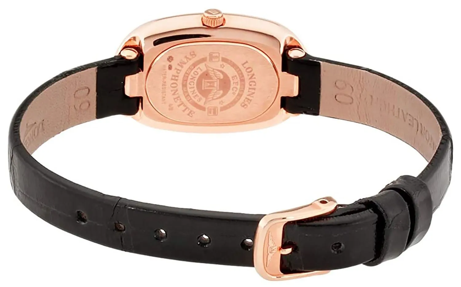 Longines Symphonette Rose Gold Black Leather Strap Diamond & Mother-of-Pearl Dial Womens Watch L2.305.8.87.0