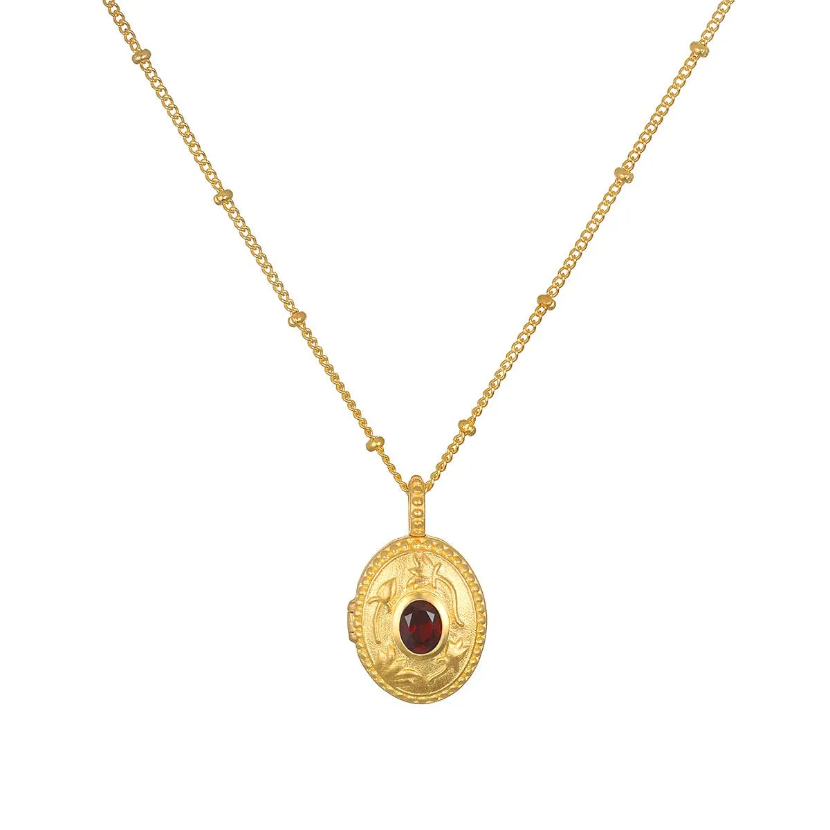 Lotus Garnet Locket Necklace