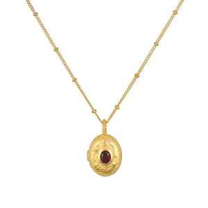Lotus Garnet Locket Necklace