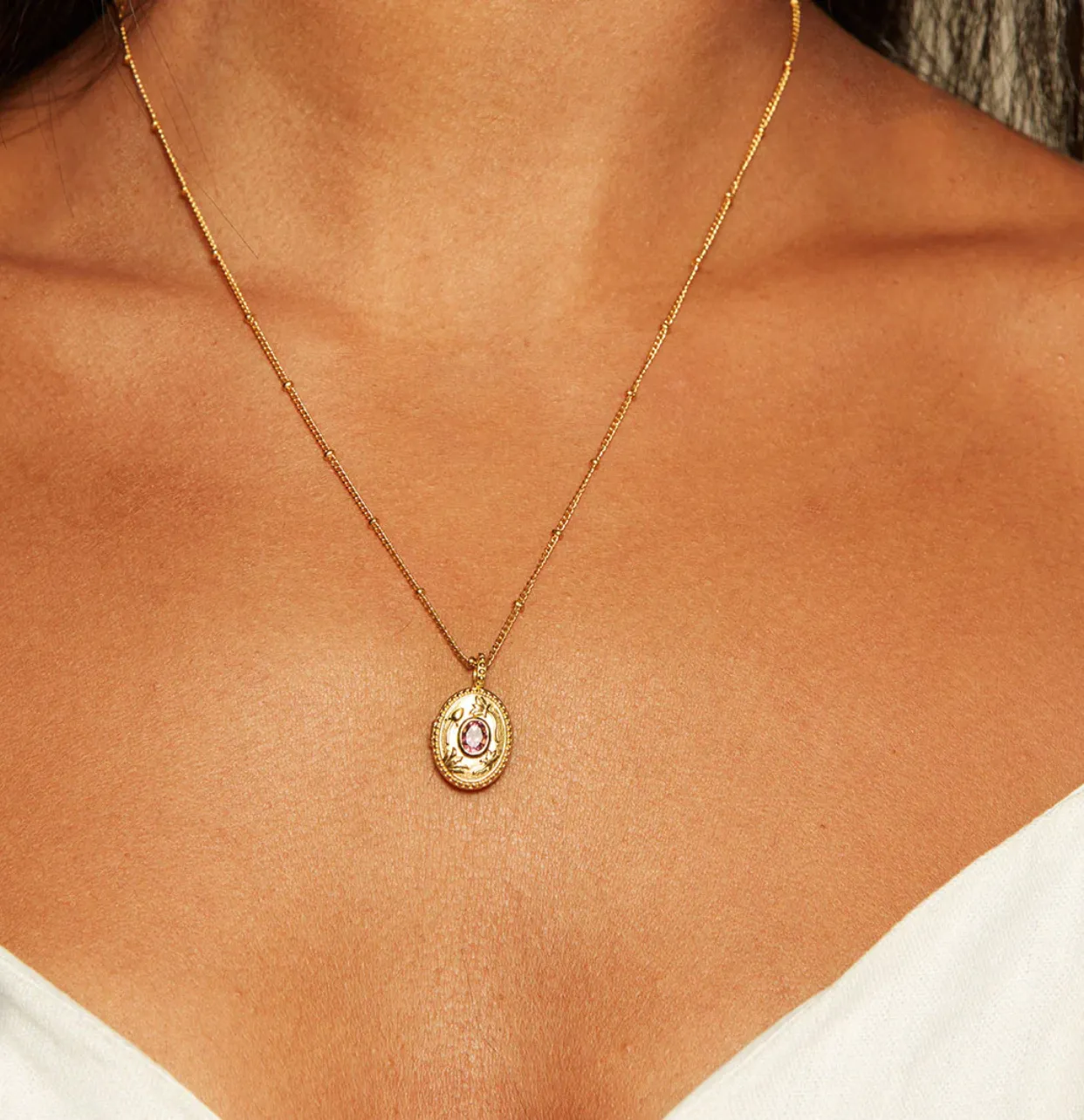 Lotus Garnet Locket Necklace