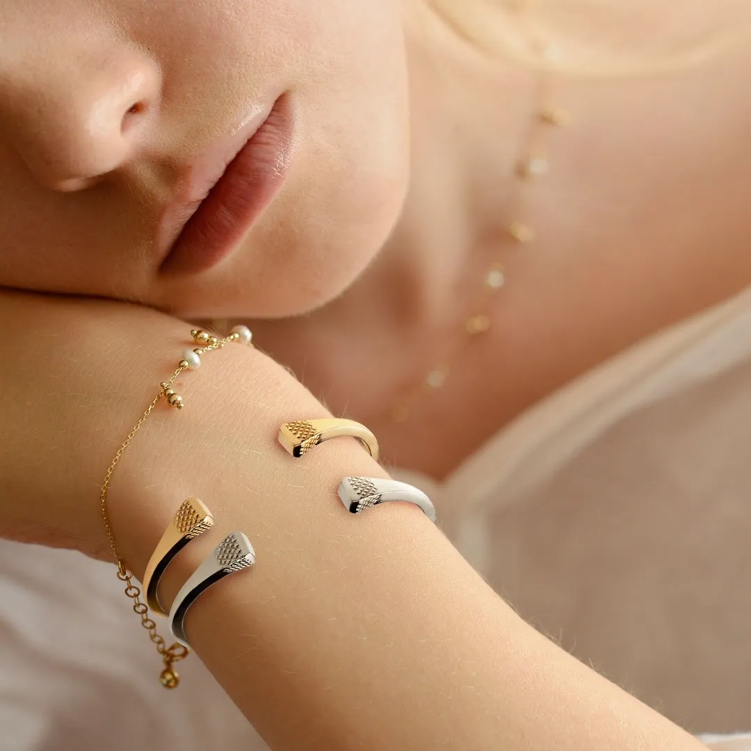 Lucky Nail - Blacksmith Texture and Sterling Silver on Solid White Brass Horseshoe Cuff Bracelet