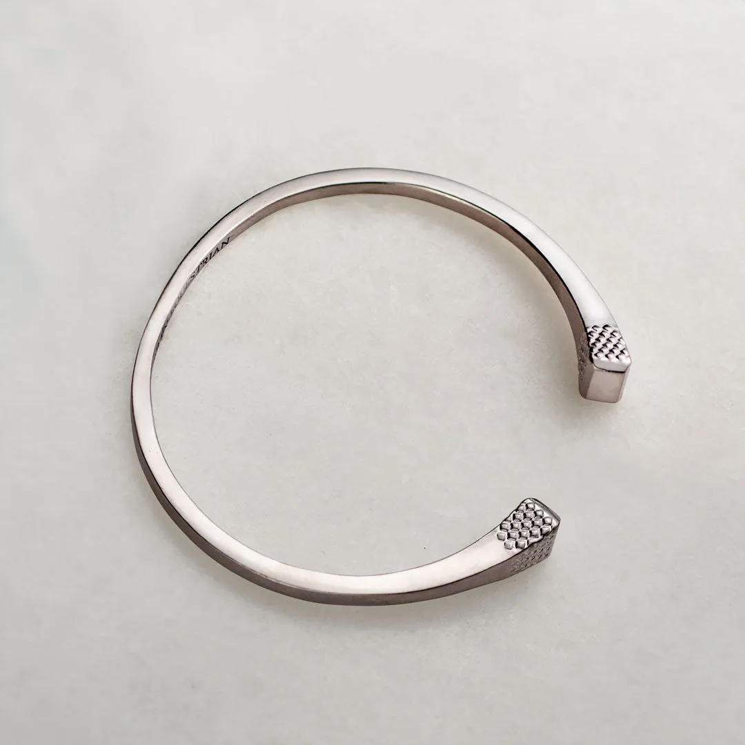 Lucky Nail - Blacksmith Texture and Sterling Silver on Solid White Brass Horseshoe Cuff Bracelet