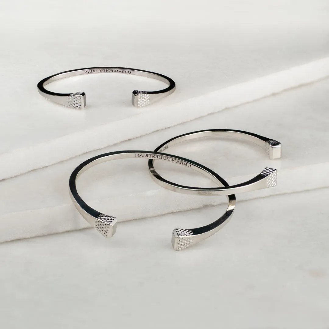 Lucky Nail - Blacksmith Texture and Sterling Silver on Solid White Brass Horseshoe Cuff Bracelet
