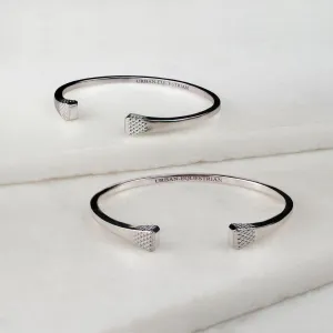 Lucky Nail - Blacksmith Texture and Sterling Silver on Solid White Brass Horseshoe Cuff Bracelet