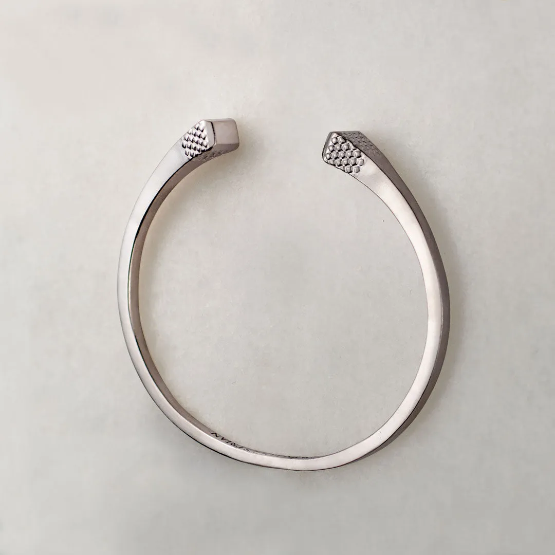 Lucky Nail - Blacksmith Texture and Sterling Silver on Solid White Brass Horseshoe Cuff Bracelet