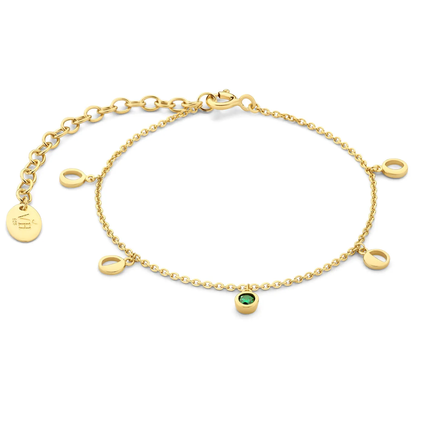 Luna 925 sterling silver gold plated bracelet with green zirconia stone