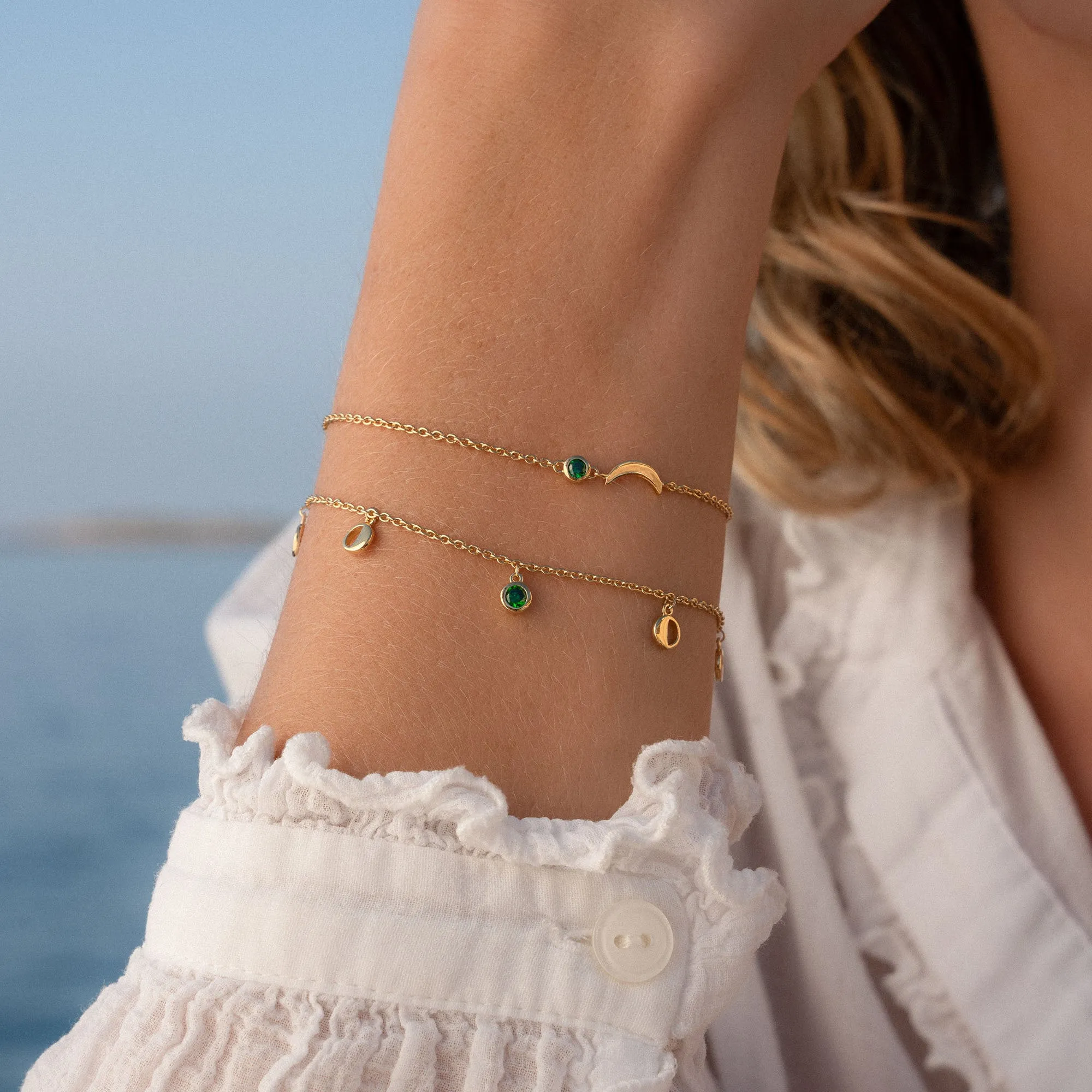 Luna 925 sterling silver gold plated bracelet with green zirconia stone