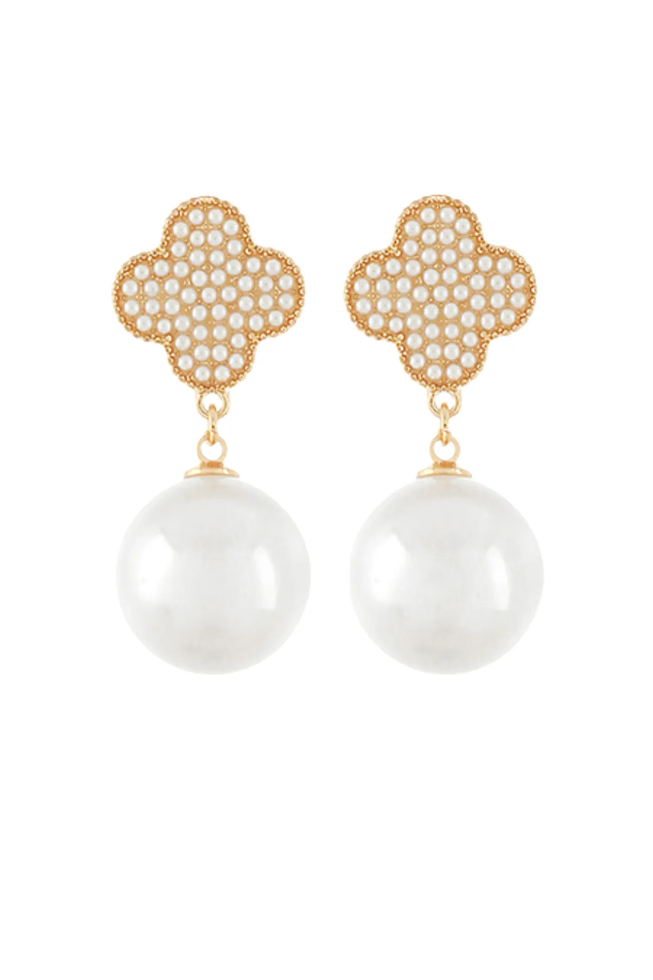 Luxe Clover Pearl Drop Earrings