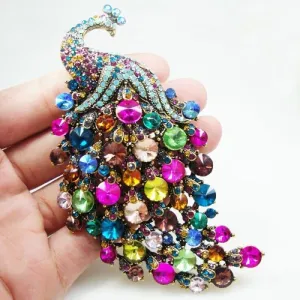 Luxurious Peacock Bird Woman Brooch Pin Pendant Multi-color Rhinestone Crystal gifts