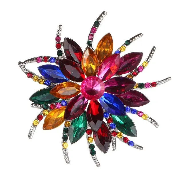 Luxury Bijoux Large Crystal Rhinestone Flowers Brooches Epoxy Corsage Wedding Broach Bouquet Hijab Pin Broches Party Women
