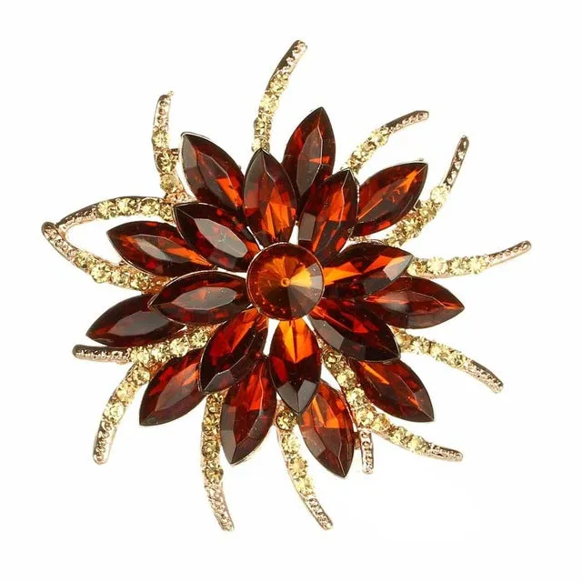 Luxury Bijoux Large Crystal Rhinestone Flowers Brooches Epoxy Corsage Wedding Broach Bouquet Hijab Pin Broches Party Women