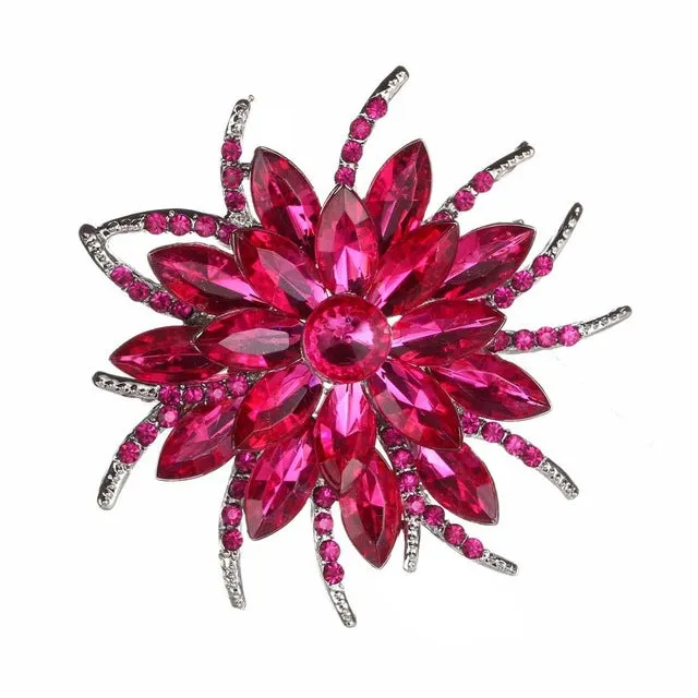 Luxury Bijoux Large Crystal Rhinestone Flowers Brooches Epoxy Corsage Wedding Broach Bouquet Hijab Pin Broches Party Women