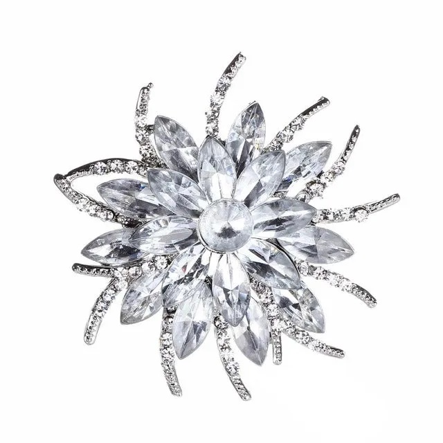 Luxury Bijoux Large Crystal Rhinestone Flowers Brooches Epoxy Corsage Wedding Broach Bouquet Hijab Pin Broches Party Women