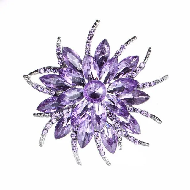 Luxury Bijoux Large Crystal Rhinestone Flowers Brooches Epoxy Corsage Wedding Broach Bouquet Hijab Pin Broches Party Women