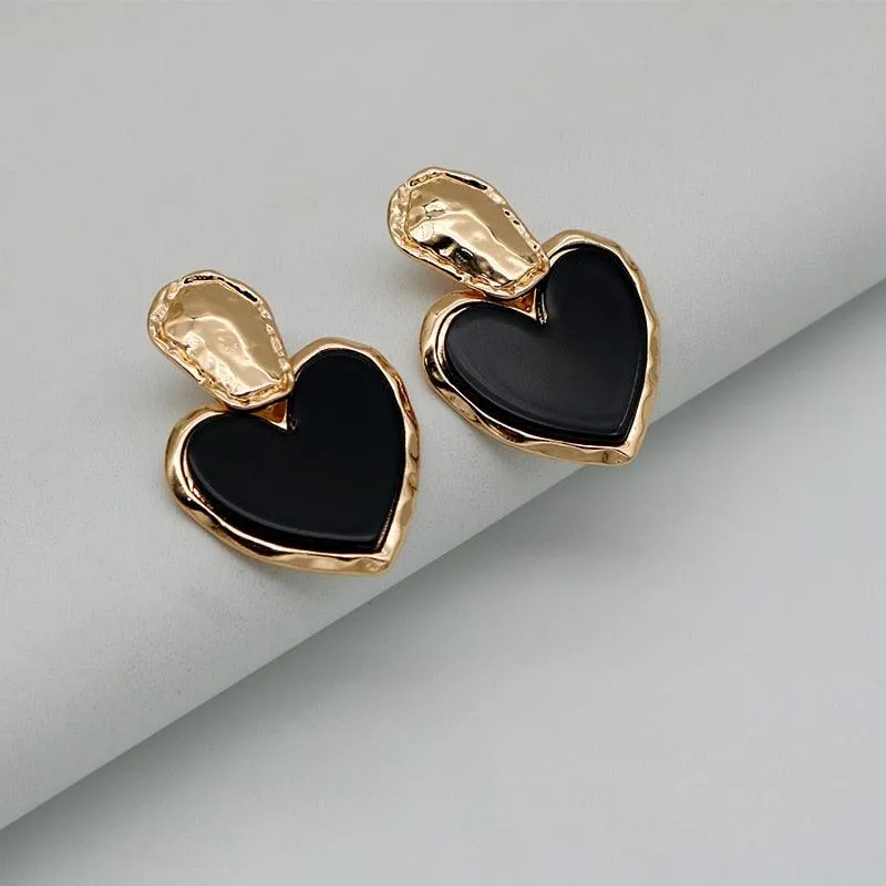 Make a Statement with Black Gothic Heart Earrings Big Resin Heavy Large Hammered Irregular Zinc Alloy