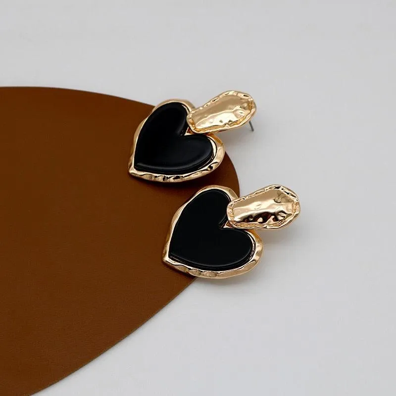 Make a Statement with Black Gothic Heart Earrings Big Resin Heavy Large Hammered Irregular Zinc Alloy