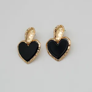 Make a Statement with Black Gothic Heart Earrings Big Resin Heavy Large Hammered Irregular Zinc Alloy