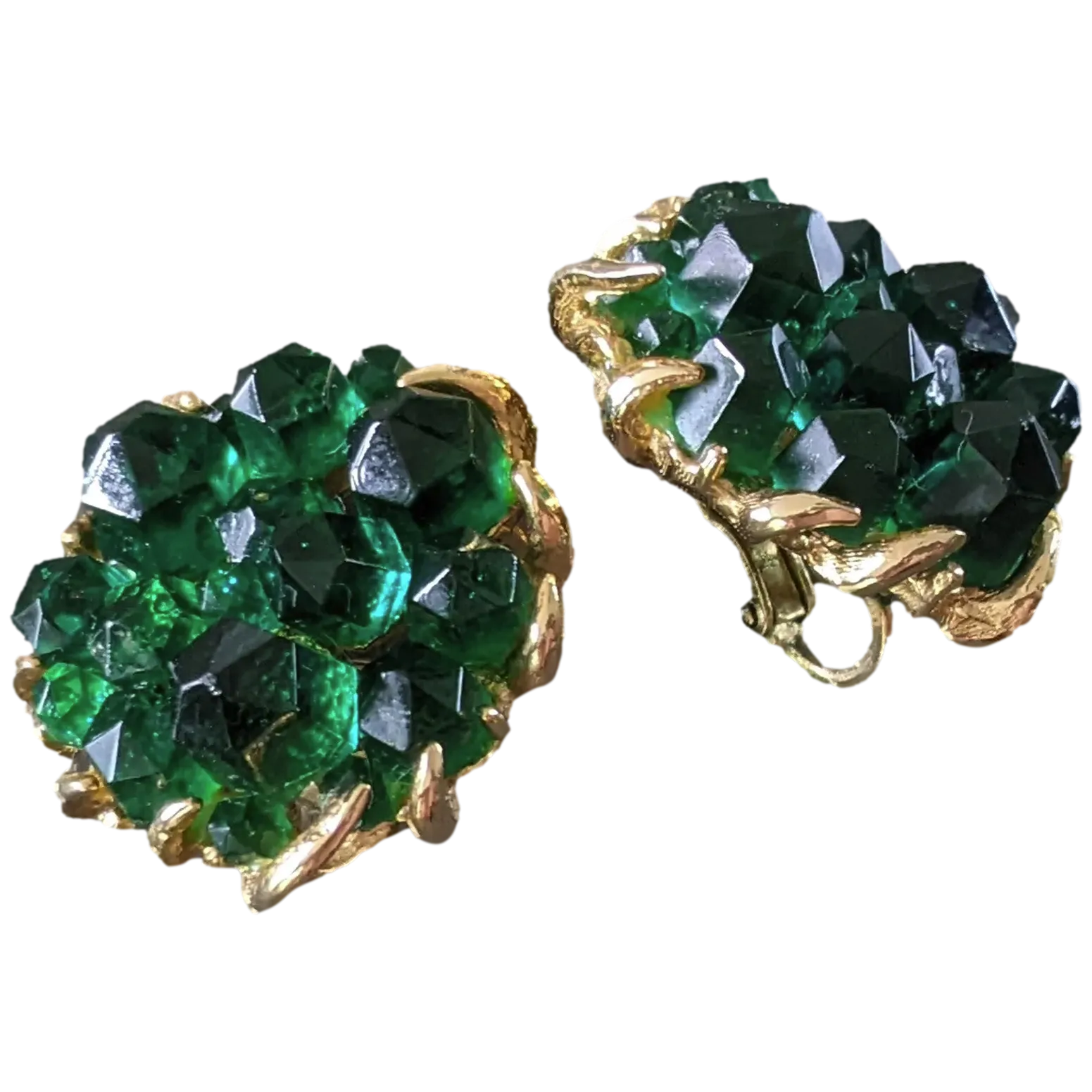 Marcel Boucher Late 1955 Art Brut "Mineraux" Poured Glass Numbered Clip on Earrings, Mint!