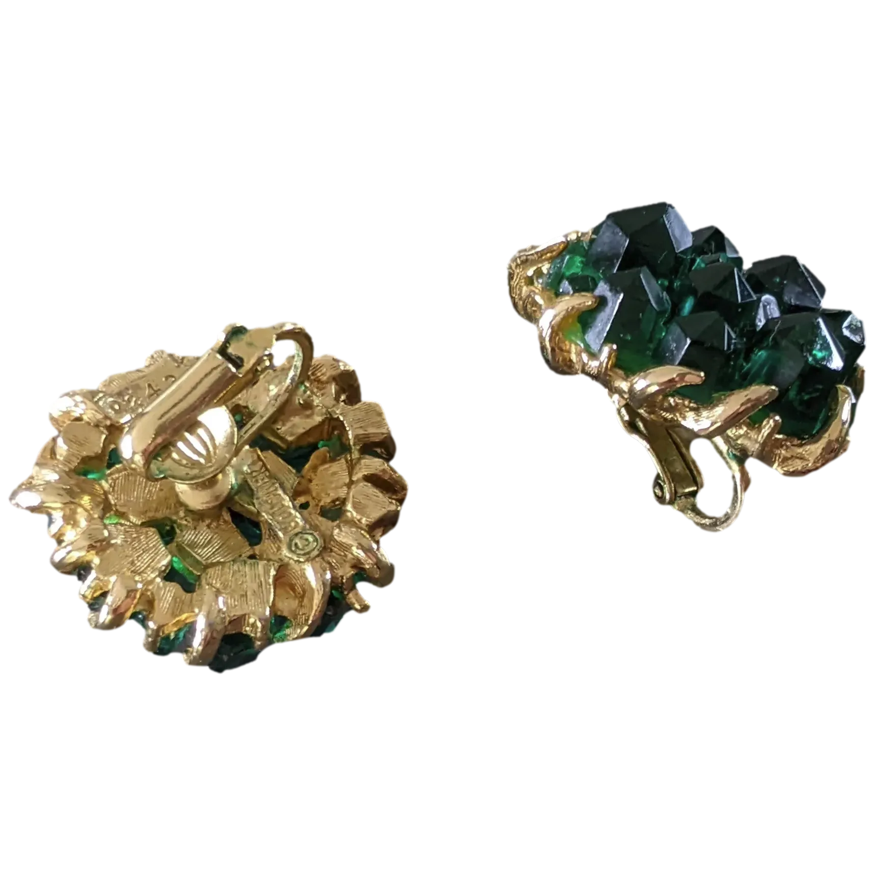 Marcel Boucher Late 1955 Art Brut "Mineraux" Poured Glass Numbered Clip on Earrings, Mint!