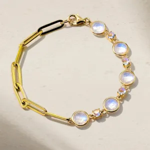 Mark Henry 18k Yellow Gold Half Moonstone and Half Paperclip Chain Bracelet