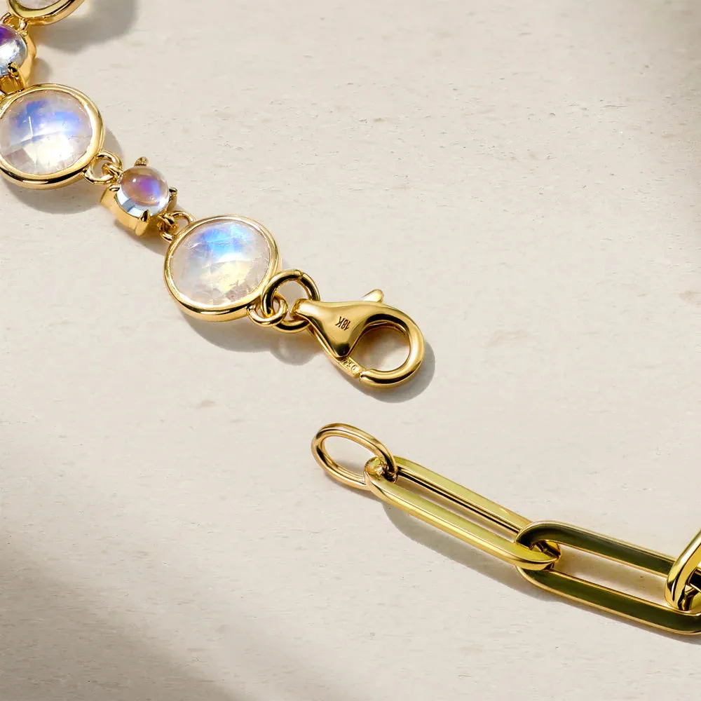 Mark Henry 18k Yellow Gold Half Moonstone and Half Paperclip Chain Bracelet