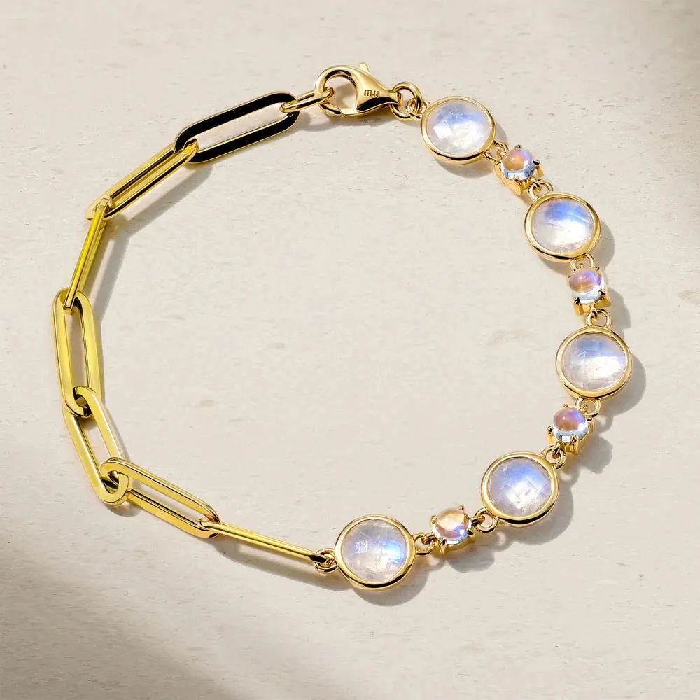 Mark Henry 18k Yellow Gold Half Moonstone and Half Paperclip Chain Bracelet