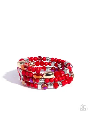 Material WHIRL - Red - Silver, and Gold Bead Paparazzi Coil Bracelet
