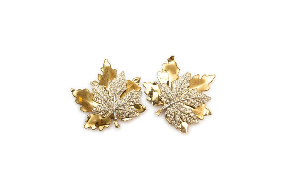 McClelland Barclay Gold Plated Maple Leaf with Diamanté Brooch Pair