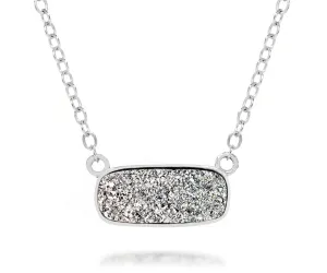 Medium Rectangle Platinum Druzy Necklace