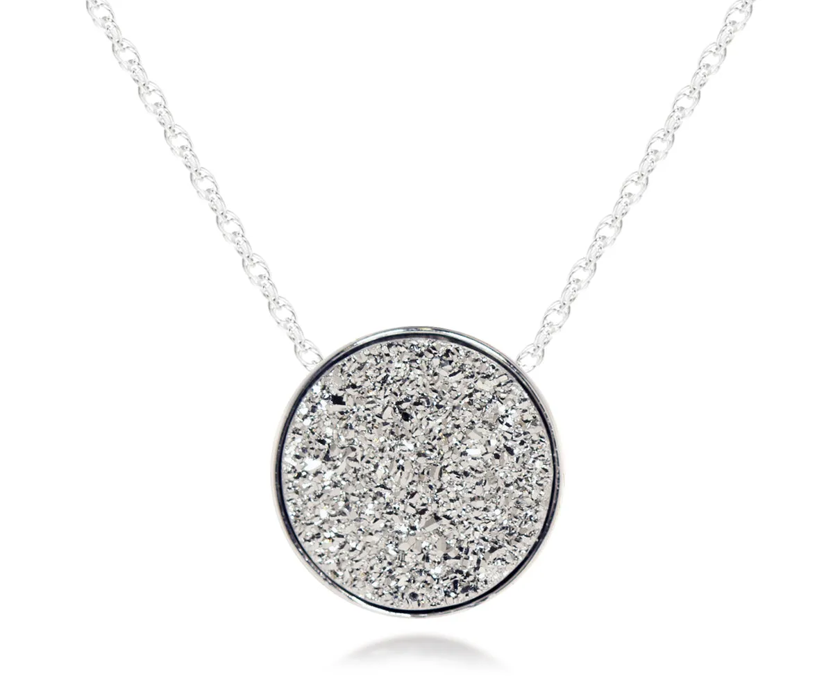 Medium Round Platinum Druzy Necklace