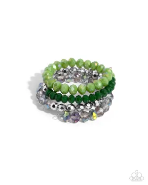 Memorable Makeover - Green - and Iridescent Faceted Bead Paparazzi Coil Bracelet