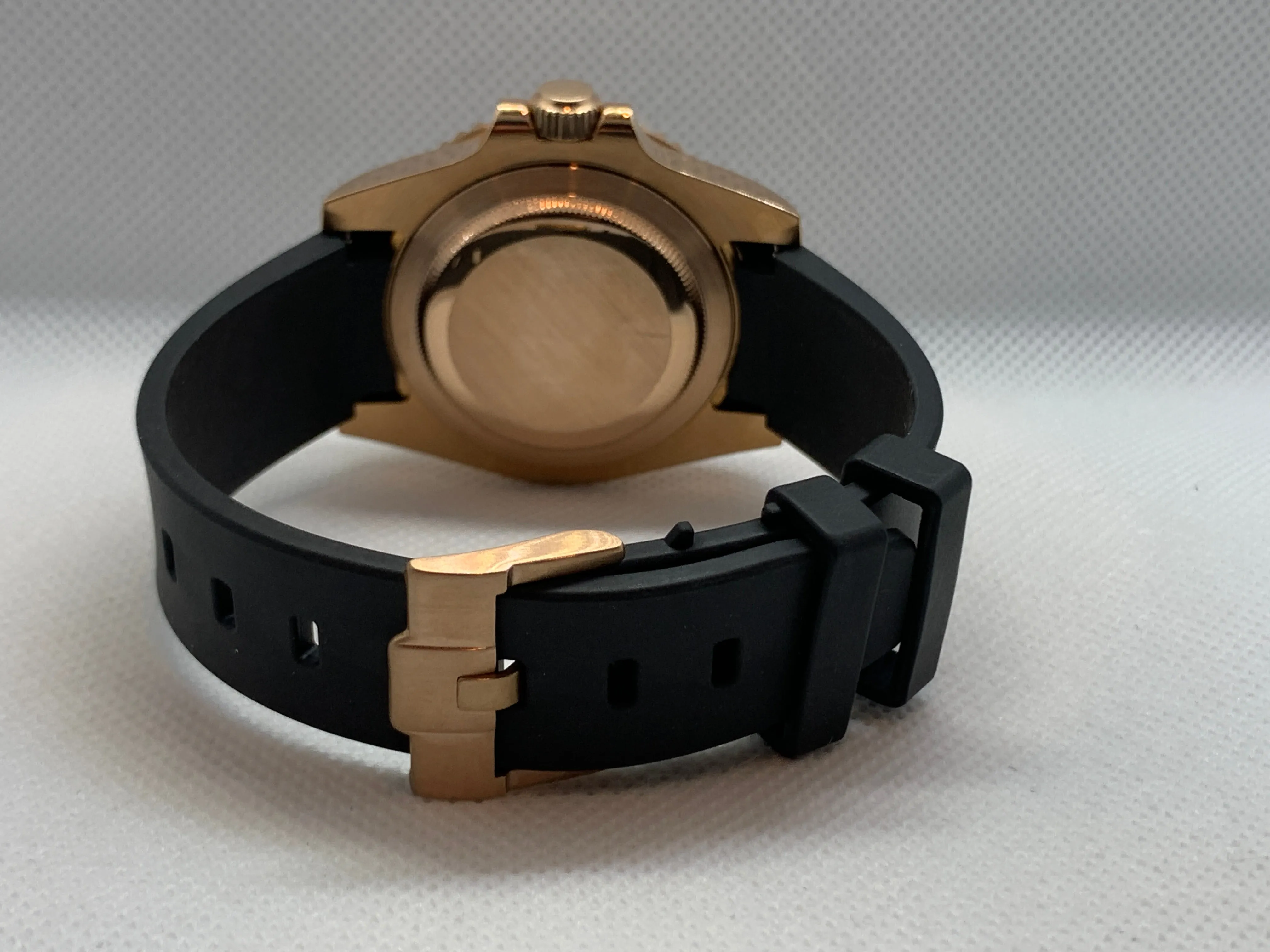 Men's 40MM Watch, Rose Gold Case, Ceramic GMT Rootbeer Bezel Insert, Sapphire Crystal, Rubber Strap w/ Rose Gold Buckle