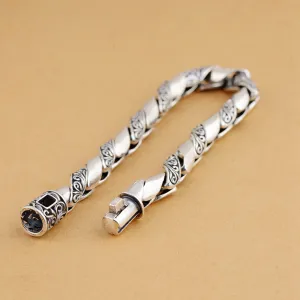 Men's Real Solid 925 Sterling Silver Bracelets Link Carved Flower Chain Jewelry 7.9" 8.3"