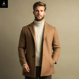 Men’s Tan Brown Wool Overcoat – Classic Warmth with Timeless Appeal