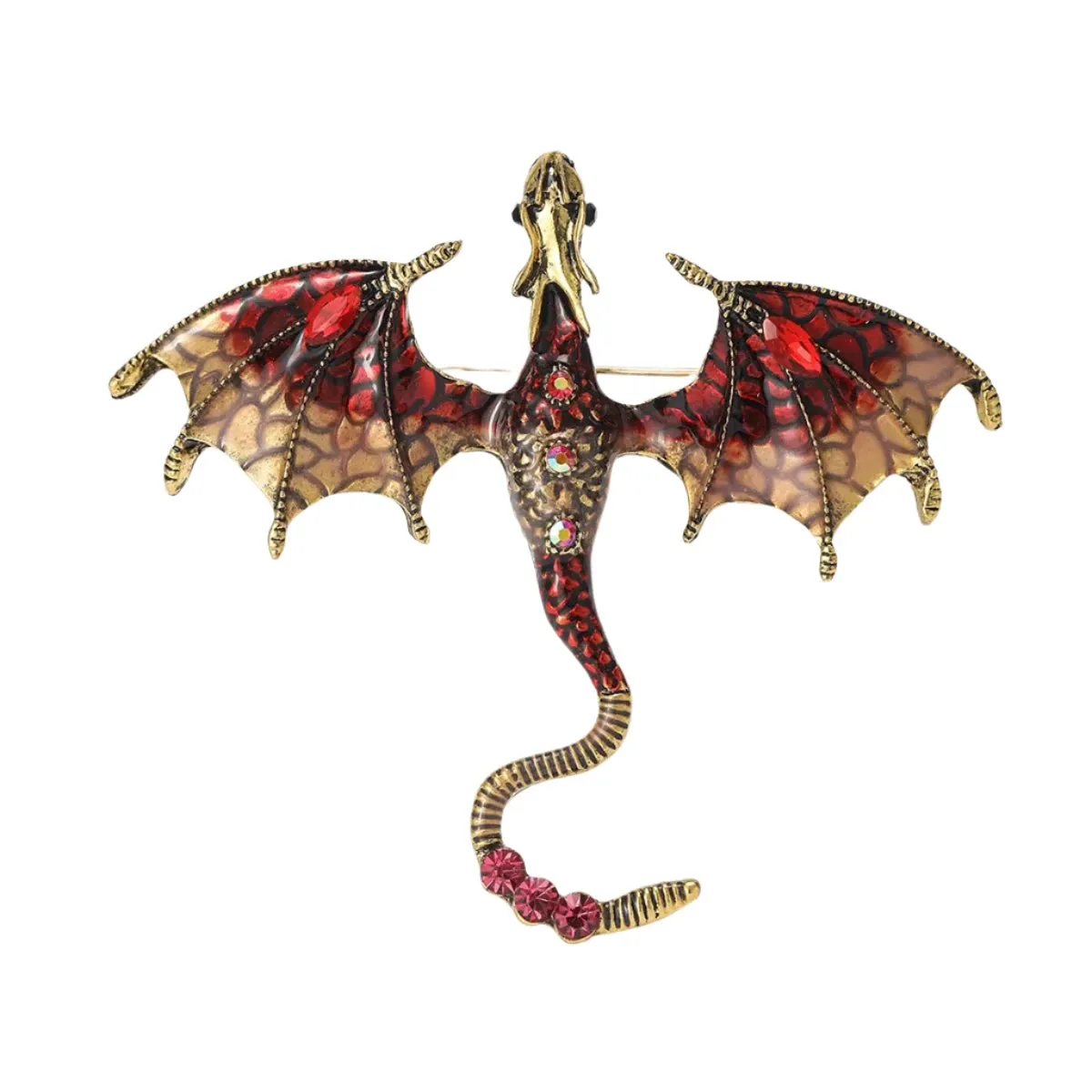 Metal Flying Dragon Brooches for Women Unisex Animal Pin Backed Enamel Large Party Casual Accessories Gifts