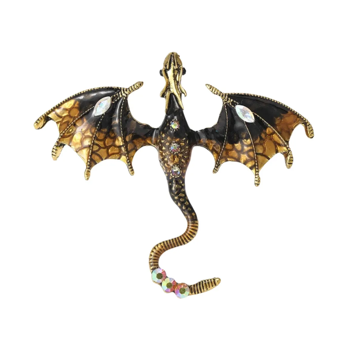 Metal Flying Dragon Brooches for Women Unisex Animal Pin Backed Enamel Large Party Casual Accessories Gifts