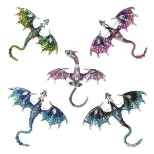 Metal Flying Dragon Brooches for Women Unisex Animal Pin Backed Enamel Large Party Casual Accessories Gifts