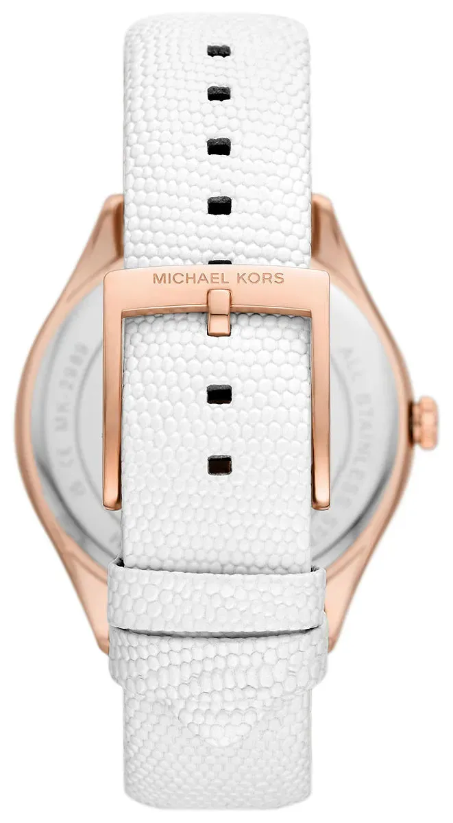 Michael Kors Harlowe Ladies White Dial Rose Gold Vase White Lizard Embossed Leather Strap