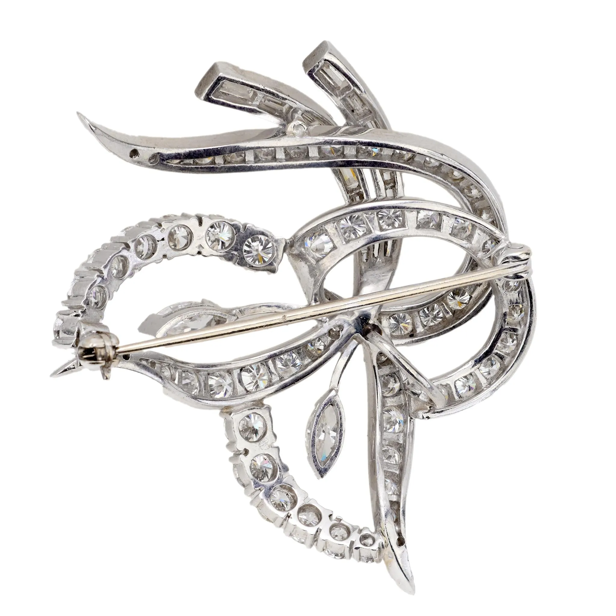 Mid Century 5.50 carat total weight diamond platinum brooch