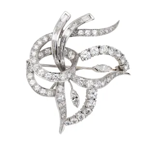 Mid Century 5.50 carat total weight diamond platinum brooch