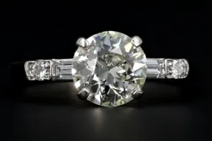 Mid Century Platinum 1.35 Carat Diamond Engagement Ring GIA Certified
