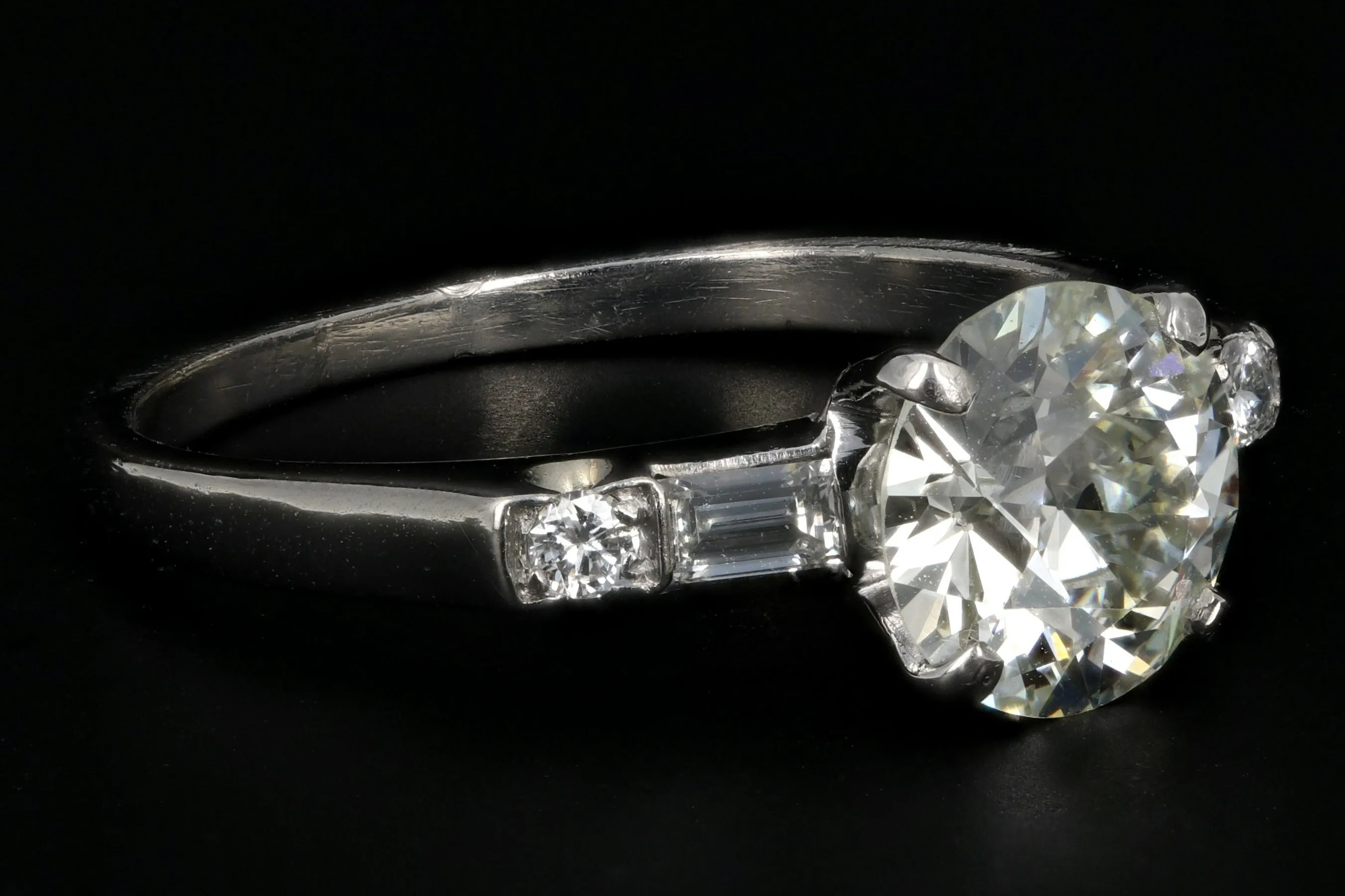 Mid Century Platinum 1.35 Carat Diamond Engagement Ring GIA Certified