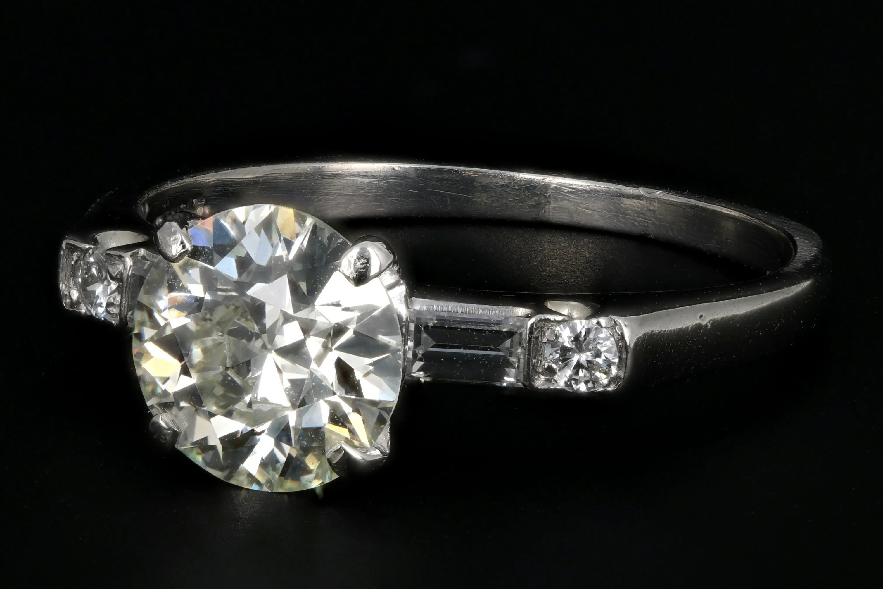 Mid Century Platinum 1.35 Carat Diamond Engagement Ring GIA Certified
