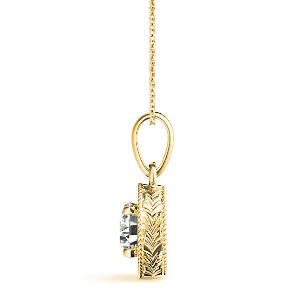 Milgrain Filigree Round Diamond Vintage Necklace Pendant