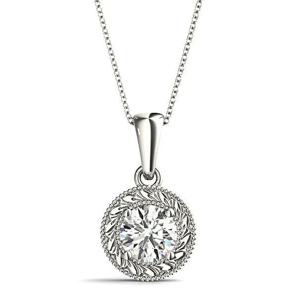 Milgrain Filigree Round Diamond Vintage Necklace Pendant